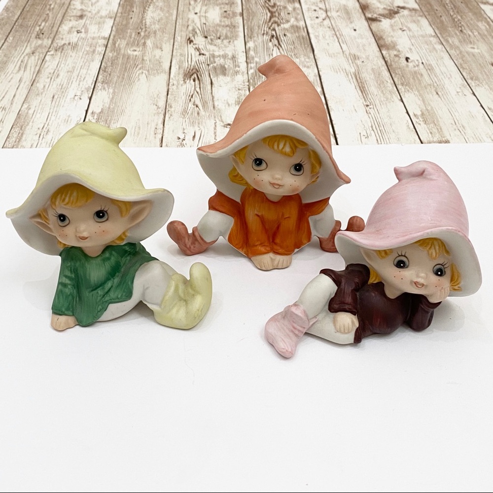 3 HOMCO Home Interior #5213 Vintage 70’s Adorable Elf Pixie Fairy Figurines